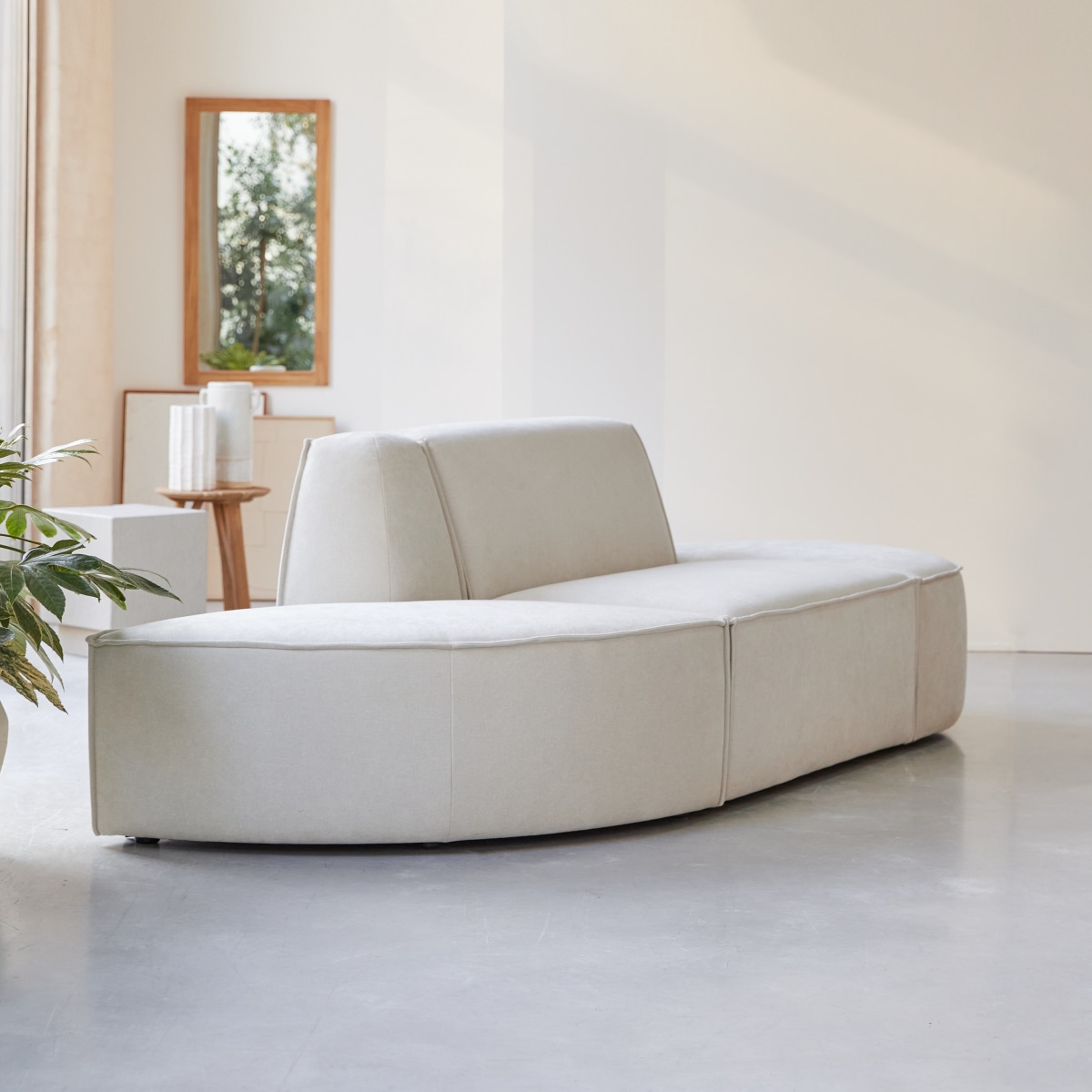 Dario - Modul-Sitzbank mit beigefarbenem Stoffbezug, 2-Sitzer
