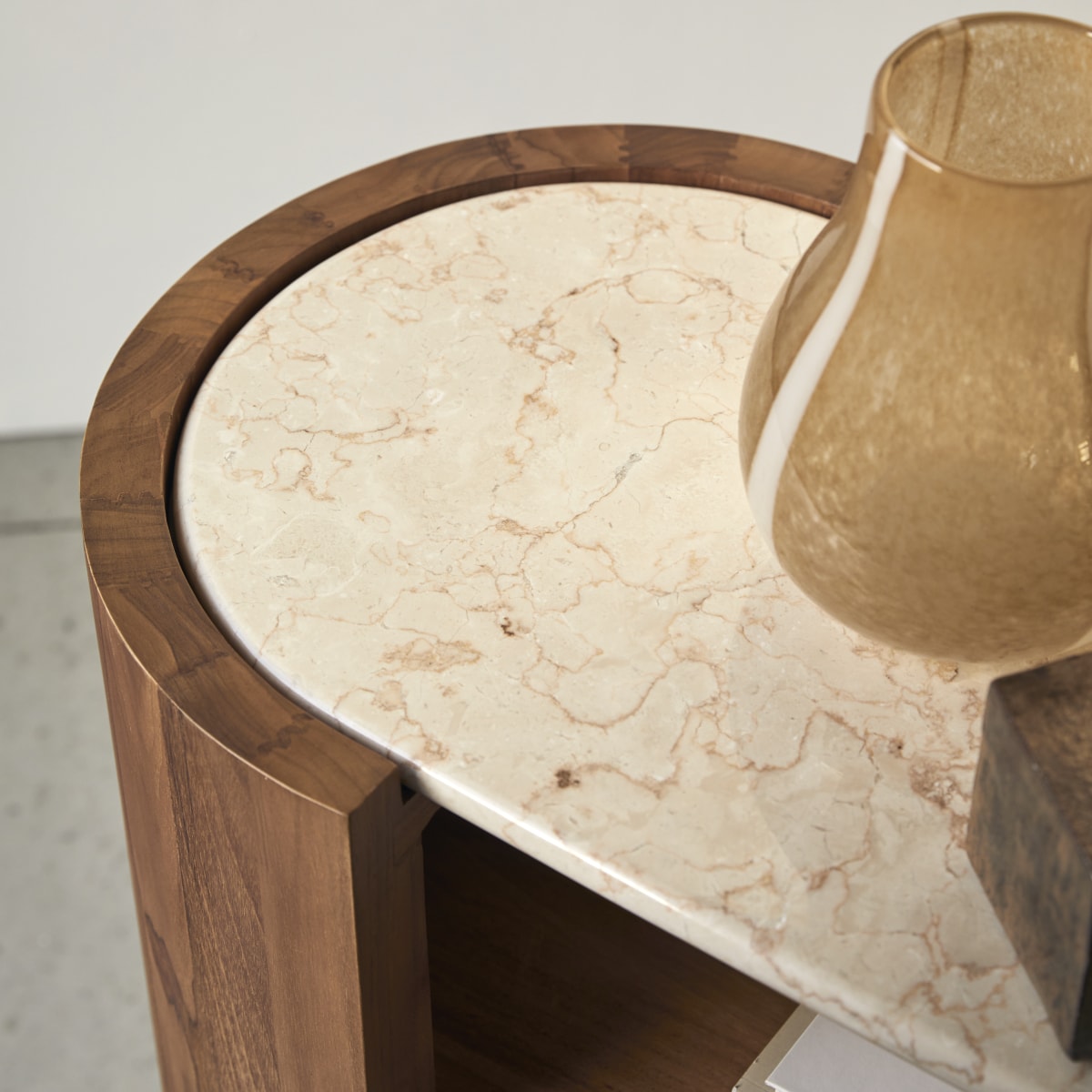 Virgile - Console table in solid teak and marble