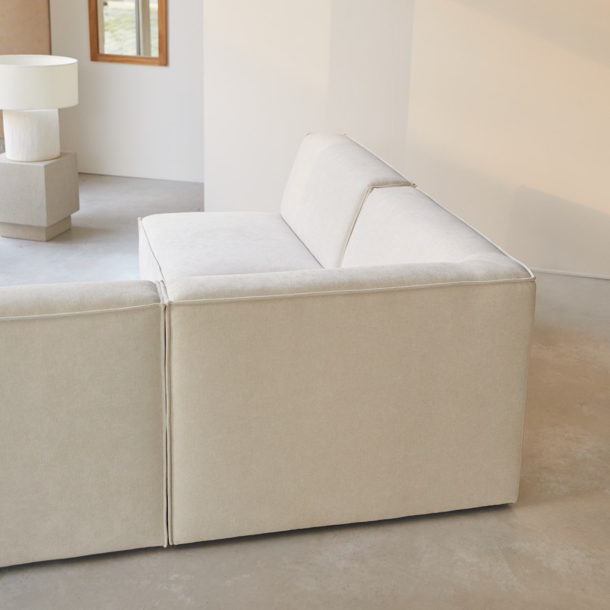 Dario - Modul-Ecksofa aus beigefarbenem Stoff, 4–5 Sitzplätze