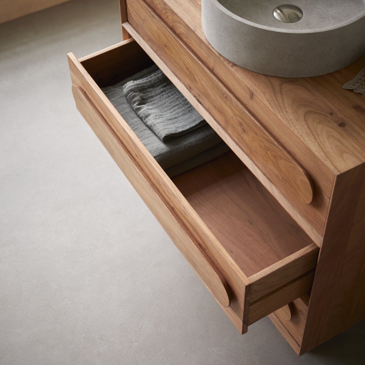 Olga - Waschtischunterschrank aus massivem Akazienholz 90 cm