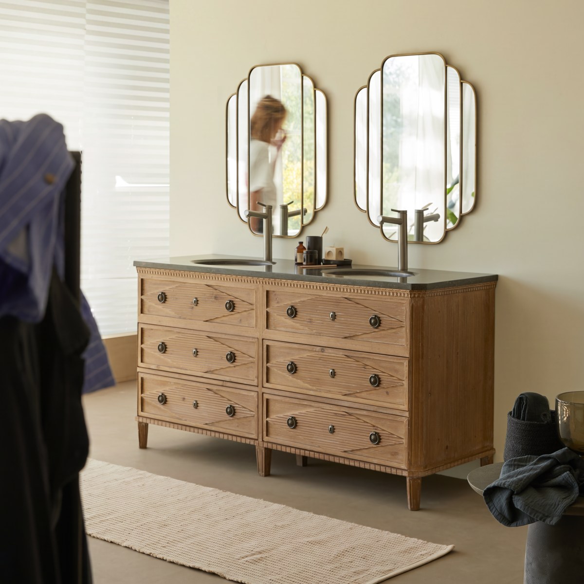 Emily - Mueble de baño de pino macizo y piedra 160 cm