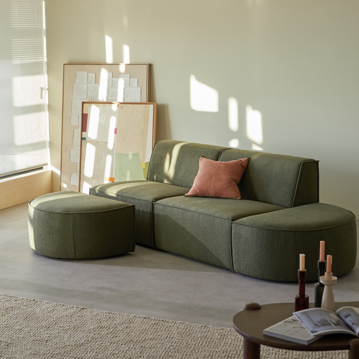 Dario - Modulares 2-Sitzer-Sofa aus Stoff in Grün,