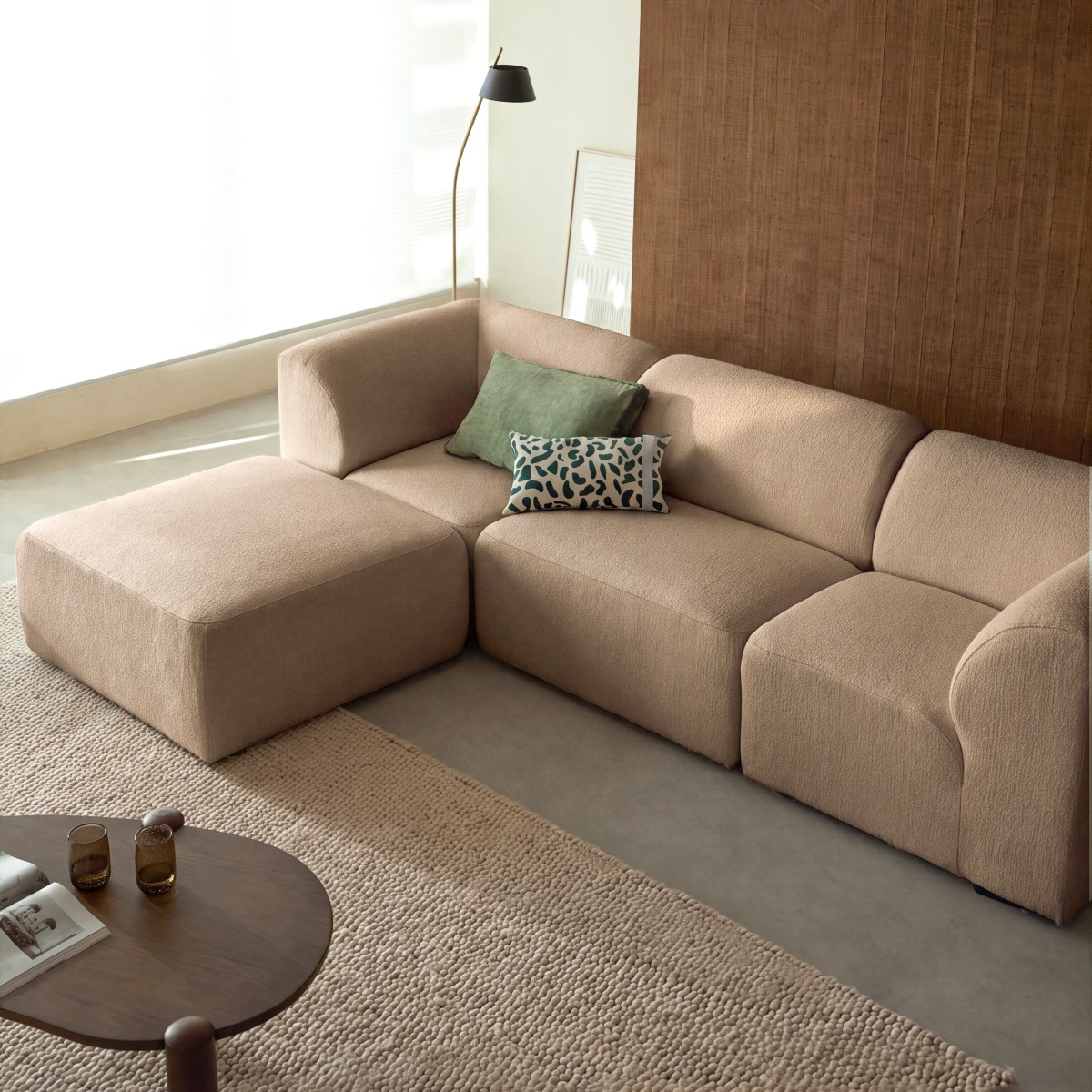Vénus - Sofa aus taupefarbenem Stoff, 5-6 Plätze