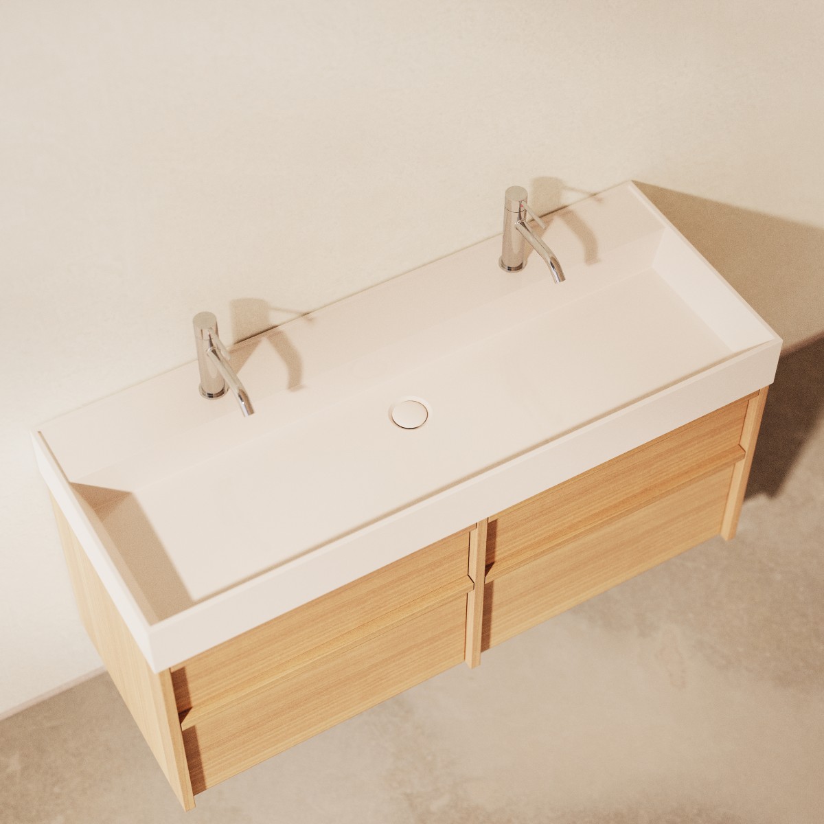 Margot - Vanity cabinet in solid oak and concrete, 120 cm