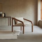 Opéra - Sillón de roble macizo oscuro y terciopelo color crema