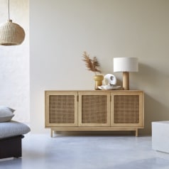 Luis - Buffet en orme massif et cannage 160 cm