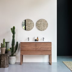 Edgar - Meuble salle de bain en noyer massif et terrazzo premium Moon 120 cm