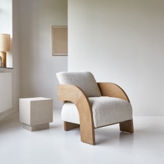 Boti - Fauteuil en mindi massif et tissu écru