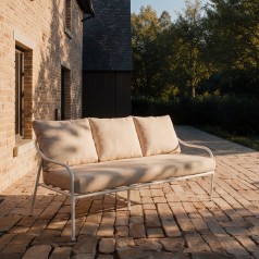 Luca - Banquette de jardin 3 places en tissu écru et métal white