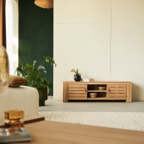 Minimalys - TV Schrank aus massivem Teakholz 135 cm