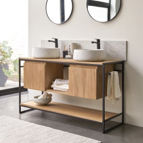 Michal - Solid teak and metal vanity unit 140 cm