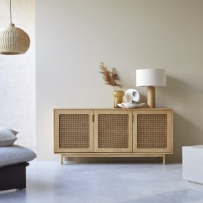 Luis - Sideboard in solid elm and woven cane, 160 cm