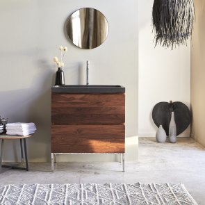 Nova - Mobile per il bagno in legno di palissandro massello e pietra lavica 80 cm