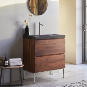 Nova - Solid sheesham and lava stone bathroom cabinet 80 cm