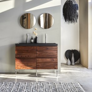 Nova - Mueble de baño de palisandro macizo y piedra de lava de 120 cm