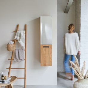 Line - Mirrored tall cabinet in solid teak