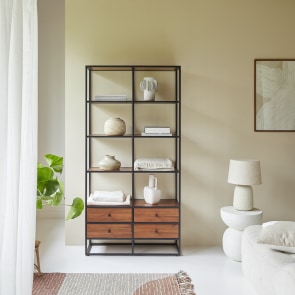 Agra - Solid acacia and metal bookcase