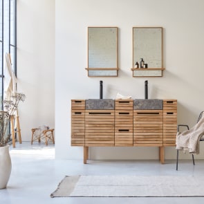 Slats - Solid teak and marble bathroom cabinet 150 cm