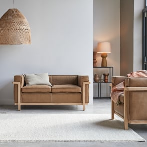 Cobbelwood - Sofa aus massivem Eichenholz und Leder Cheyenne ,2-Sitzer