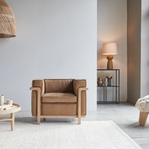 Cobbelwood - Fauteuil van massief eikenhout en Cheyenne leer