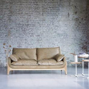 Woodnest - Sofa 2-Sitzer aus massivem Eichenholz und Leder Cheyenne