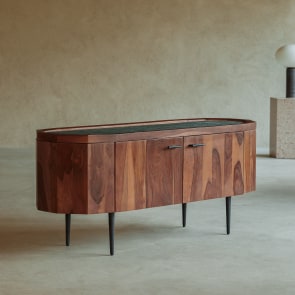 Jade - Meuble TV en palissandre massif et marbre 130 cm