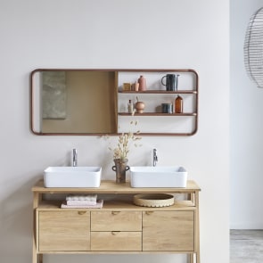 Félicie - Etagère miroir en noyer et laiton