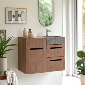 Line - Mueble de baño de nogal macizo y mármol de 85 cm