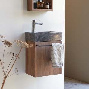 Stelle - Mueble lavamanos de nogal macizo y mármol gris