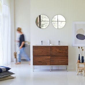 Nova - Mobile per il bagno in legno di palissandro massello e terrazzo premium pink 120
