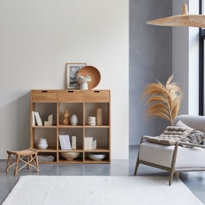 Miho - Libreria bassa in legno di quercia massello