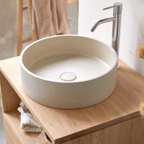 Gina - Rundes Waschbecken aus cremefarbenem Terrazzo