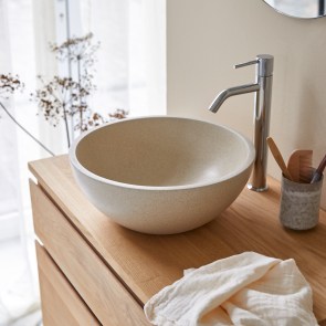 Micha - Lavabo tondo in battuto di terrazzo cream