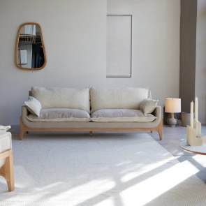 Woodnest - Solid oak and linen fabric 3-seater sofa