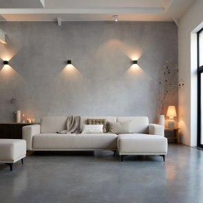 Lars - Sofá esquinero derecho de tejido color crudo de 300 cm x 150 cm de 5 plazas