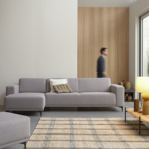 Lars - Left-hand corner sofa in taupe grey fabric, 300 x 150 cm, 5 seats.