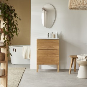 Easy - Mobile per il bagno in legno di quercia massello e ceramica 60 cm