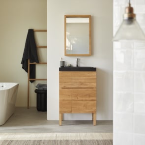 Easy - Solid oak and lava stone bathroom cabinet 60 cm