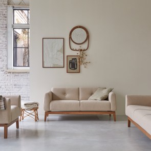 Bjorn - 2-Sitzer-Sofa mit massivem Eichenholzgestell und Ecru-Wolle Stoffbezug