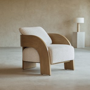 Boti - Fauteuil in massief mindihout en ecru stof