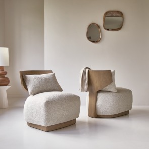 June - Sessel aus massivem Mindiholz und ecrufarbenem Stoff