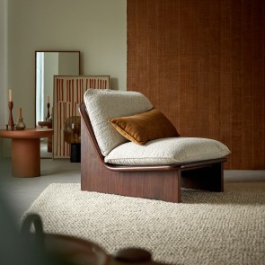 Folk - Fauteuil in massief mindihout en ecru stof