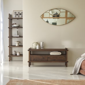 Arko - Mueble para TV de madera de mango macizo con 2 cajones de 120 cm