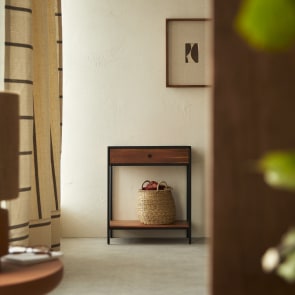 Agra - Console d'entrée 1 tiroir en acacia massif et métal P. 30 cm