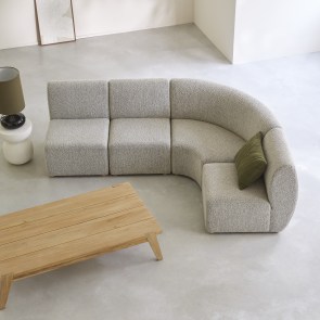 Swann - 4-sitziges modulares Ecksofa aus massivem Akazienholz mit grauem Stoffbezug