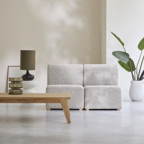 Swann - Banco modular de 2 plazas de acacia maciza y tela gris