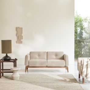 Bjorn - Solid oak and beige fabric 2-seater sofa