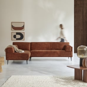 Finn - Sofá esquinero izquierdo de terciopelo terracota de 270 cm x 180 cm de 4 plazas