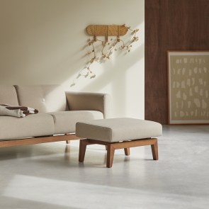 Bjorn - Footrest in solid oak and ecru-coloured fabric