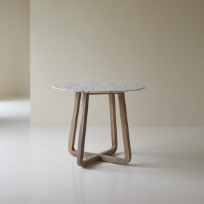 Elio - Table de jardin ronde en terrazzo premium et acacia massif 4 pers.